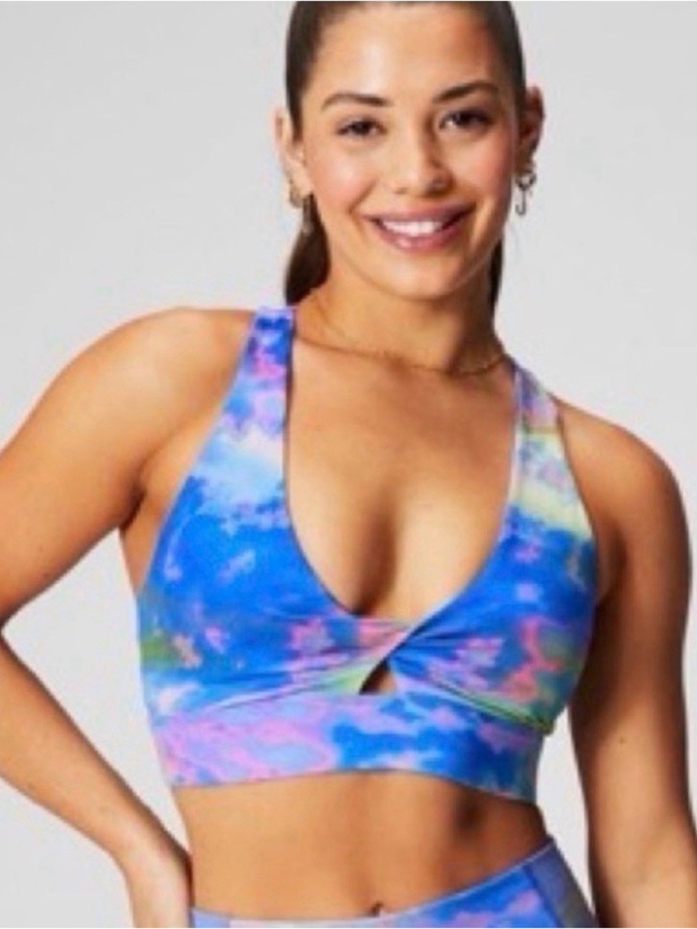 Fabletics Blue Tie-Dye V-Neck Sports Bralette